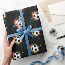 Papel De Presente Cores Divertidas Bolas de Futebol Desenho Esportiv