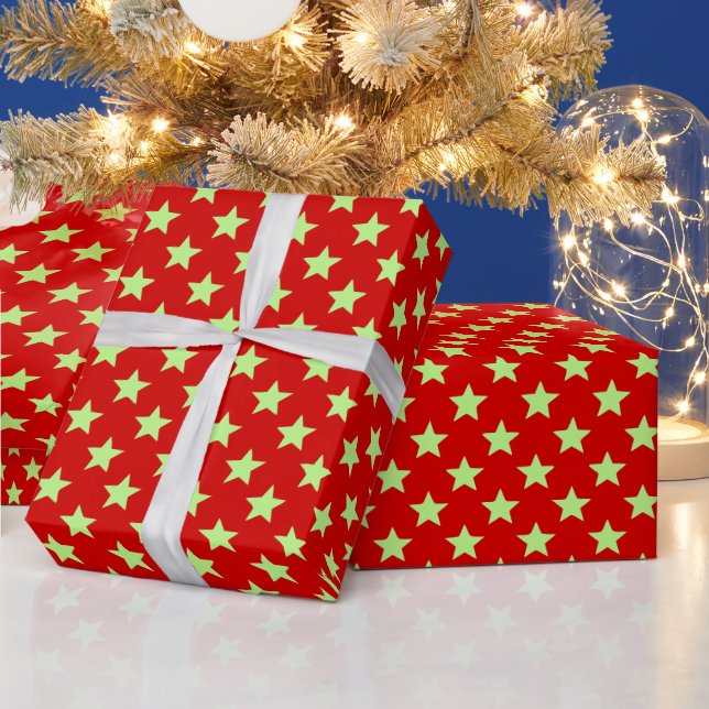 Papel De Presente Cores DIY Estrelas Grandes SV Vermelho Pistache  (Feriados)