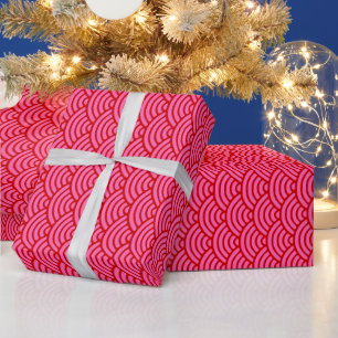 Papel De Presente Cores DIY Ondas Japonês Seigaiha Rosa Vermelho Que