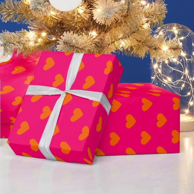 Papel De Presente Cores DIY Padrão Corações Laranja Framboesa (Feriados)