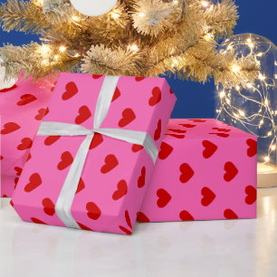 Papel De Presente Cores DIY Padrão Corações Rosa Quente Vermelho