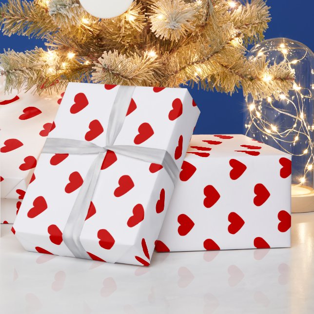 Papel De Presente Cores DIY Padrão Corações Vermelho Branco (Feriados)