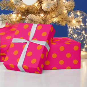 Papel De Presente Cores DIY Pontos Polka Laranja Rosa Framboesa