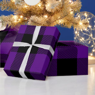 Papel De Presente Cores DIY Xadrez de Búfalo HG SV Preto Roxo