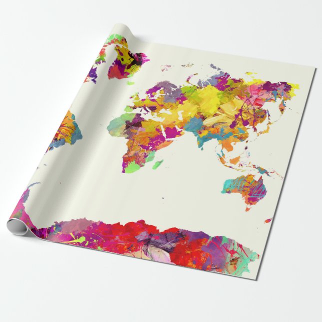 Papel De Presente cores do mapa do mundo (Desenrolado)