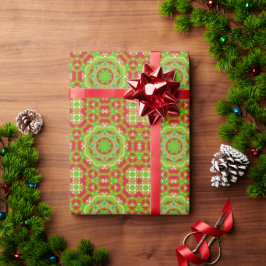 Papel De Presente Cores Tradicionais Vermelho e Verde no Estilo Mand