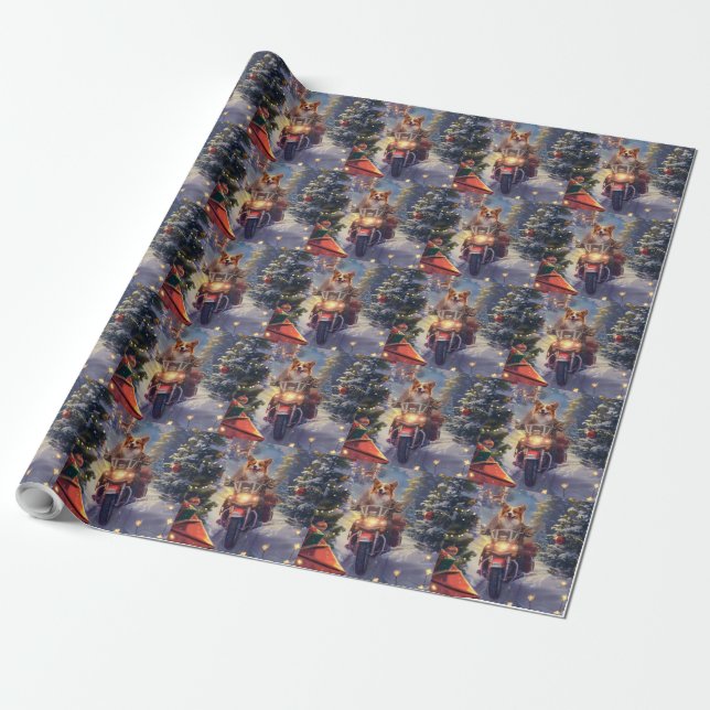 Papel De Presente Corgi Cachorro Pilotando Moto Natal (Desenrolado)
