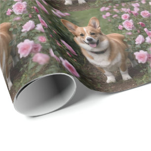 Papel De Presente Corgi Nas Rosas Rosa,