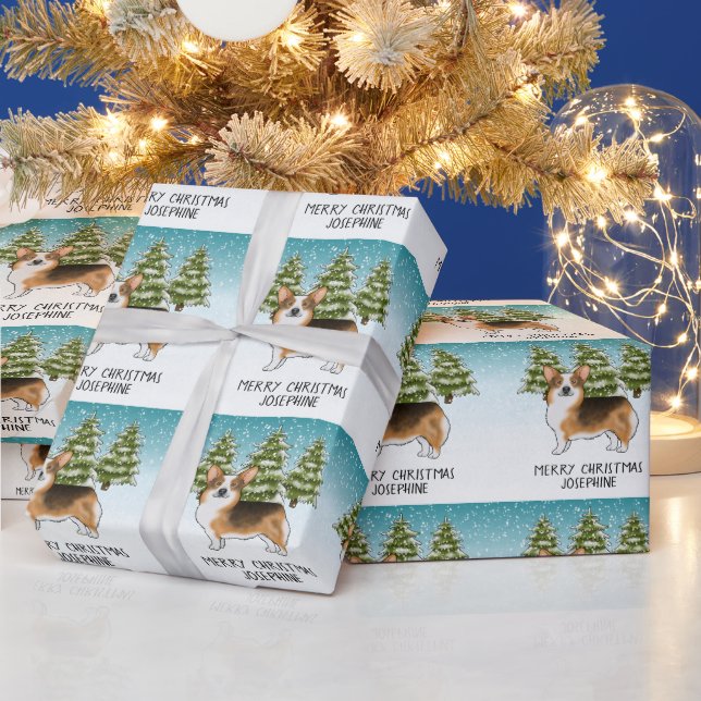 Papel De Presente Corgi Pembroke Tri Cabeça Vermelha Natal de Invern (Feriados)