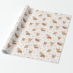 Papel De Presente Corgi Sakura Cherry Blossom Padrão