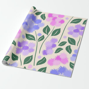 Papel De Presente Cornflower Botânico Roxo e Rosa