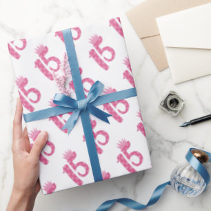 Papel De Presente Coroa cor-de-rosa do aniversário quinze