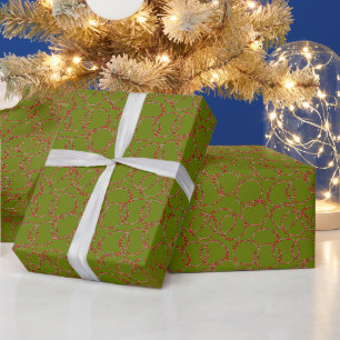 Papel De Presente Coroa de Bagas de Inverno Desenhada à Mão Verde