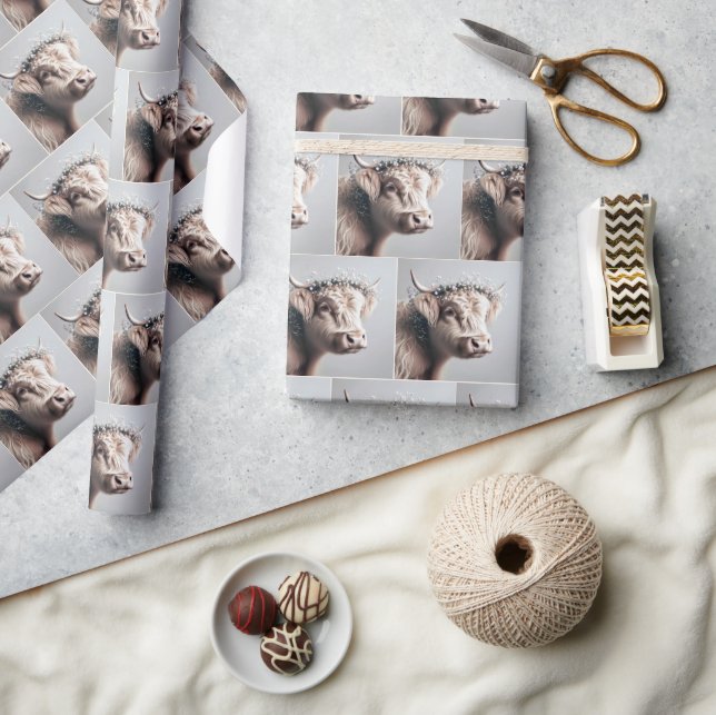 Papel De Presente Coroa de Bebê Boho Highland Cow Respiração (Artesanato)