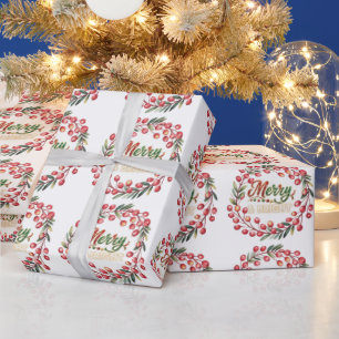 Papel De Presente Coroa de Festão de Frutas Vermelhas Alegre e Brilh