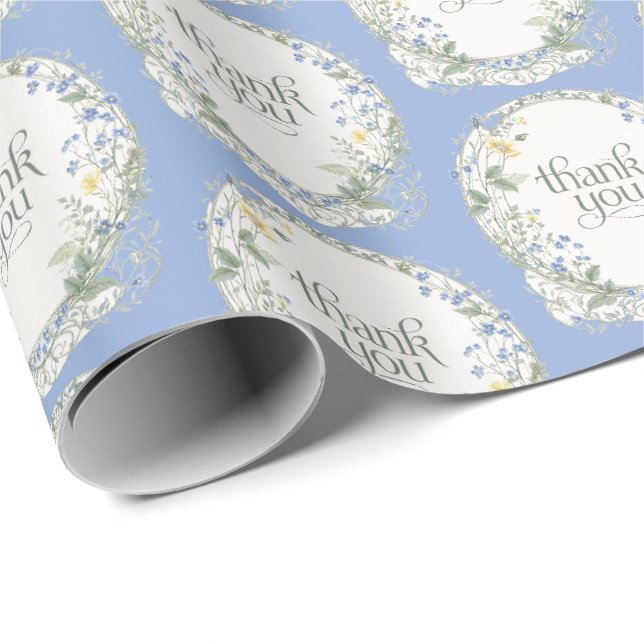 Papel De Presente Coroa de Flores Silvestre Azul Botânica Elegante (Ponta do rolo)