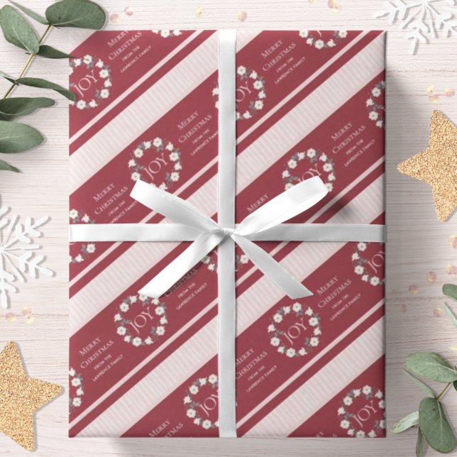 Papel De Presente Coroa de Natal Alegria Burgundy Personalizada (Criador carregado)