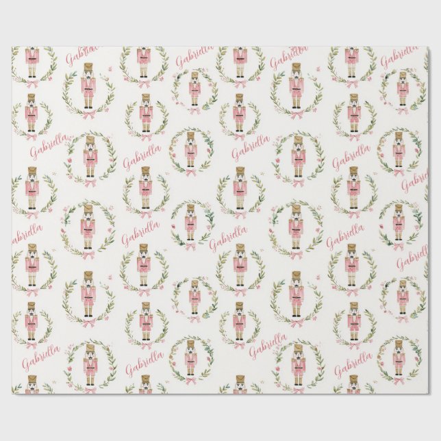 Papel De Presente Coroa de Natal de Noz Nutcracker Rosa Personalizad (Aberto)