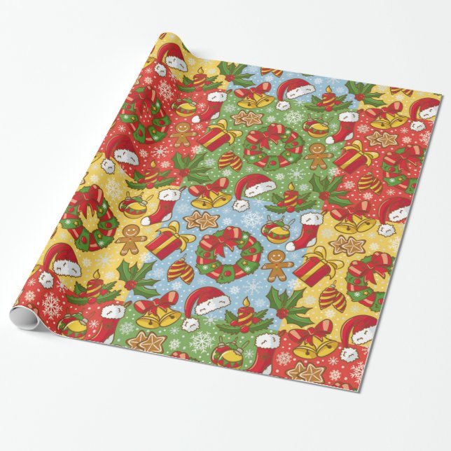 Papel De Presente Coroa de Natal, Enfeites de natal, Papai noel (Desenrolado)