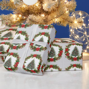 Papel De Presente Coroa de Natal Poinsettia, Árvore de Natal