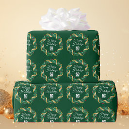 Papel De Presente Coroa de Natal Verde com Logotipo Empresarial Pers
