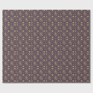 Papel De Presente Coroa Dourada Fleur-de-lis Estampa de Padrão Roxo