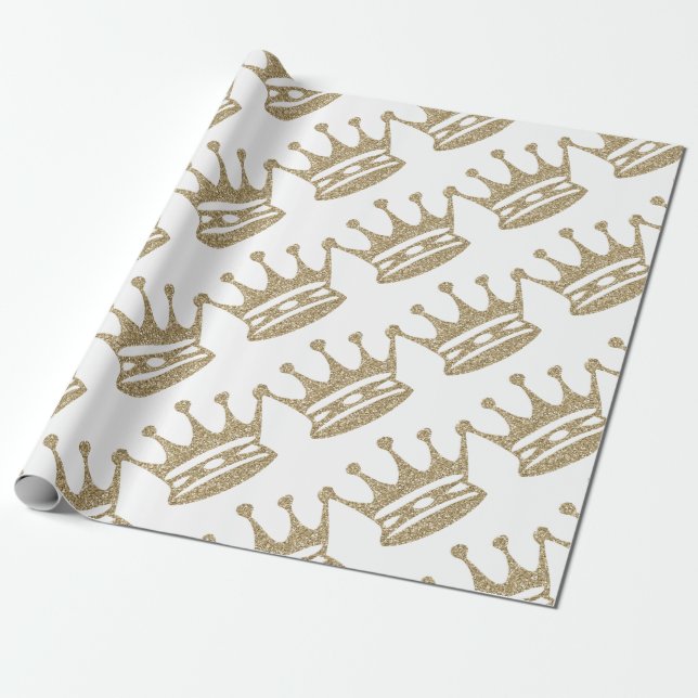 Papel De Presente Coroa Dourado do brilho (Desenrolado)