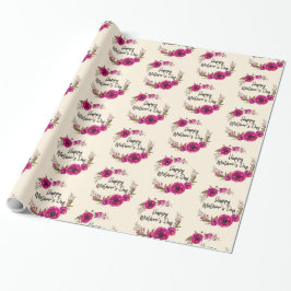 Papel De Presente Coroa Floral de Papoulas Fúcsia Feliz Dia das Mães