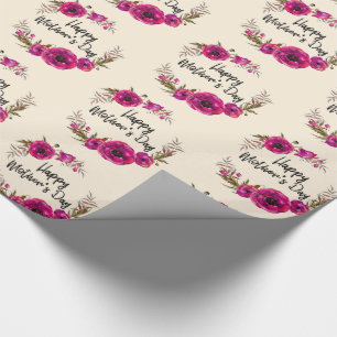 Papel De Presente Coroa Floral de Papoulas Fúcsia Feliz Dia das Mães