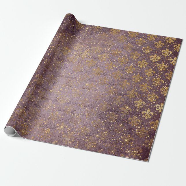 Papel De Presente Coroa ouro Confetti Royal Purple Velvet (Desenrolado)