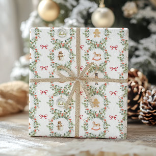 Papel De Presente Coroas e Brinquedos Natalinos Caprichosos