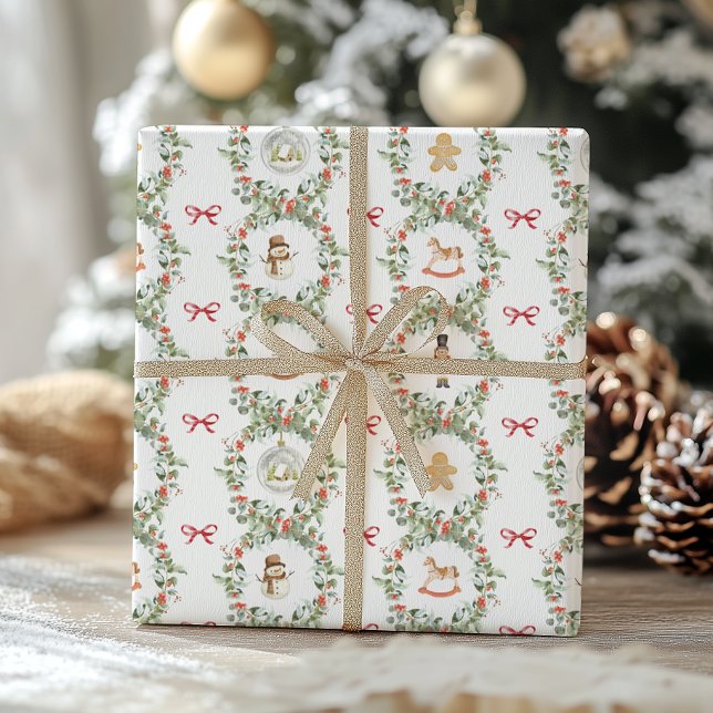 Papel De Presente Coroas e Brinquedos Natalinos Caprichosos (Criador carregado)