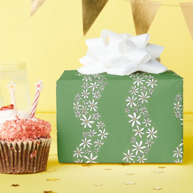 Papel De Presente Corrente de margarida Flores brancas (Festa de aniversário)