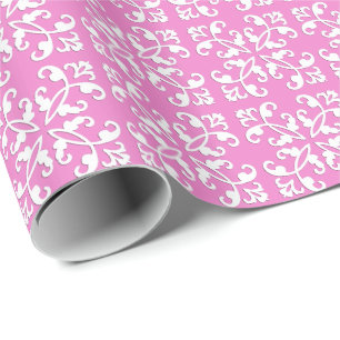 Papel De Presente Corte de folhas - branco sobre rosa orquídeo