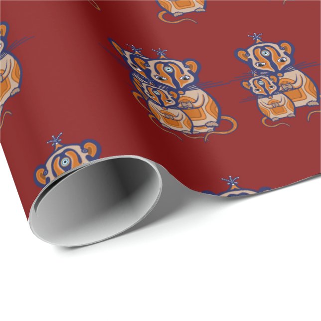 Papel De Presente Cortina padrão Mouse Marrom (Ponta do rolo)