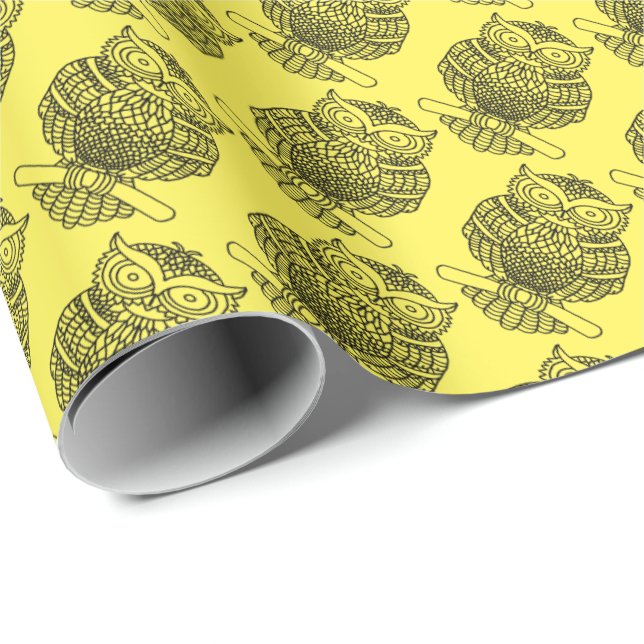 Papel De Presente Coruja (amarela) - Papel de enrolamento (Ponta do rolo)