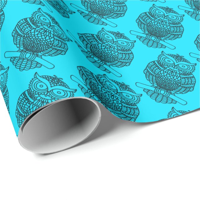 Papel De Presente Coruja (azul neon) - Papel de enrolamento (Ponta do rolo)