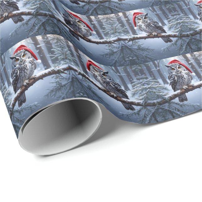 Papel De Presente Coruja com Chapéu de Papai Noel (Ponta do rolo)