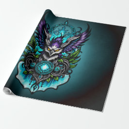 Papel De Presente Coruja com elementos mágicos.