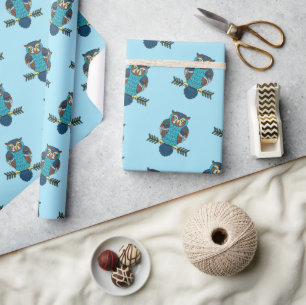Papel De Presente Coruja de Arte Folk Nórdica