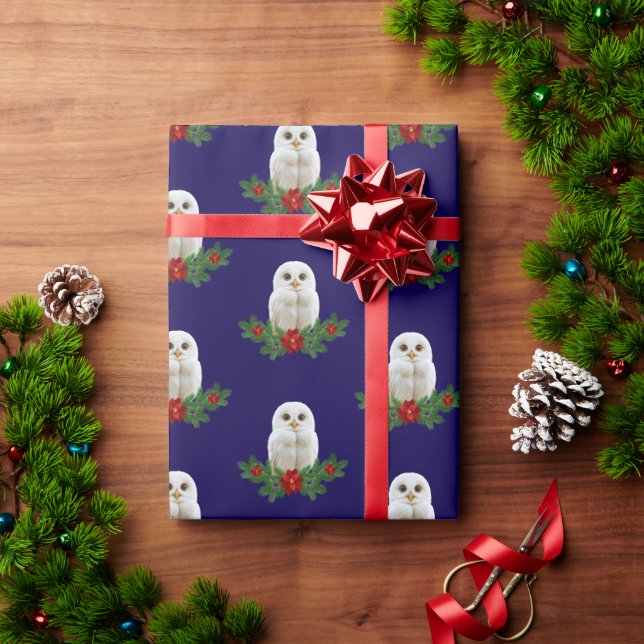 Papel De Presente Coruja de Natal com Neve Branca (Presente de Natal)