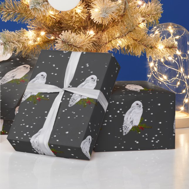 Papel De Presente Coruja De Neve Em Pinho E Berries (Feriados)