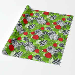 Papel De Presente Coruja nas rosas vermelhas