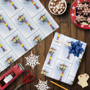 Papel De Presente Coruja Snowflakes Scarf Hat Cute