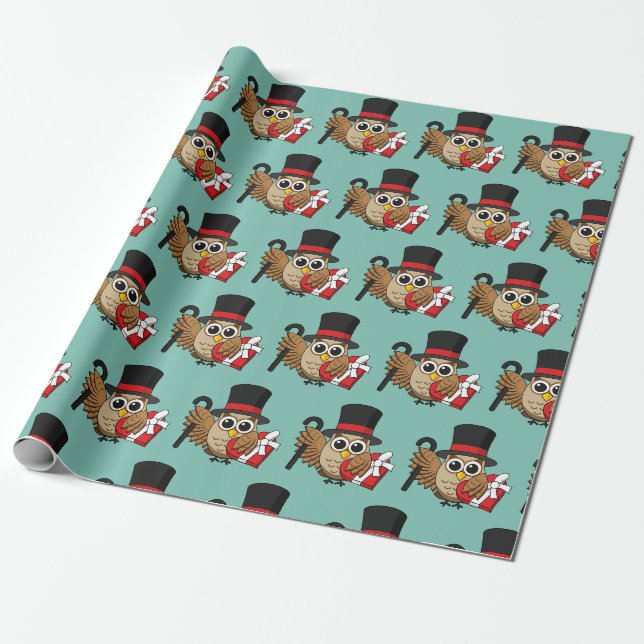 Papel De Presente Coruja sofisticada com caixa de chocolate cardíaco (Desenrolado)