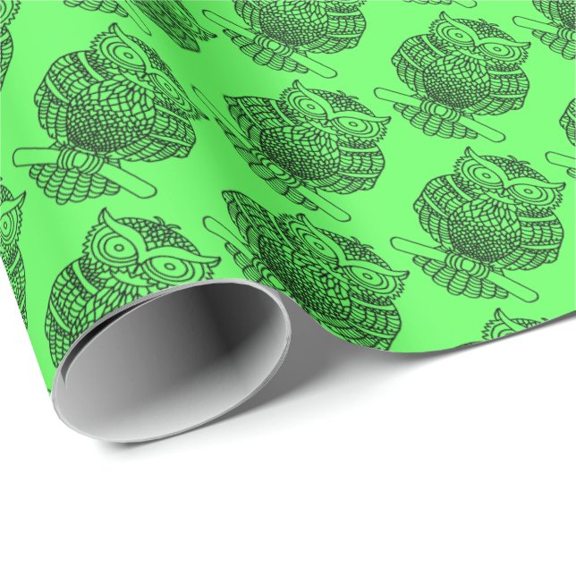 Papel De Presente Coruja (verde-neon) - Papel de enrolamento (Ponta do rolo)