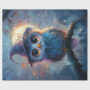 Papel De Presente Coruja Whimsical no Chapéu das Bruxas com Lua Chei