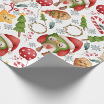 Corujas de Natal em Aquarela Fofas