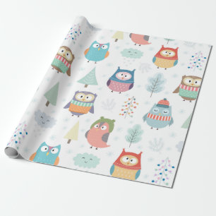 Papel De Presente Corujas festivas bonitos dos amigos   da árvore d