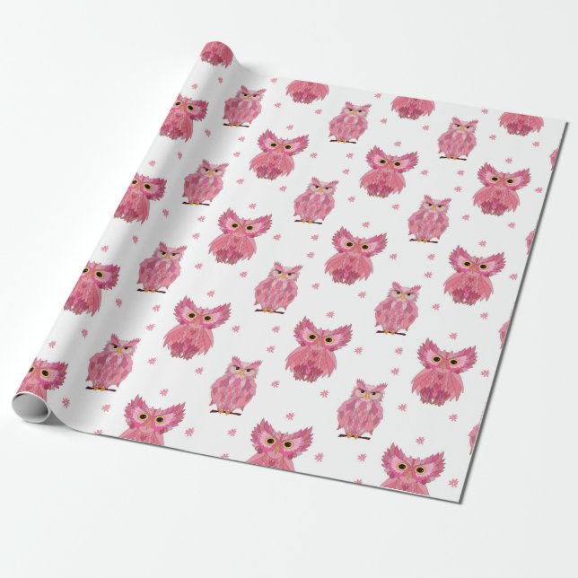 Papel De Presente Corujas Rosa (Desenrolado)